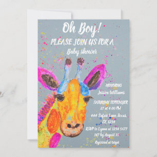 Giraffe Watercolor Safari Jungle Cute Baby Shower  Invitation