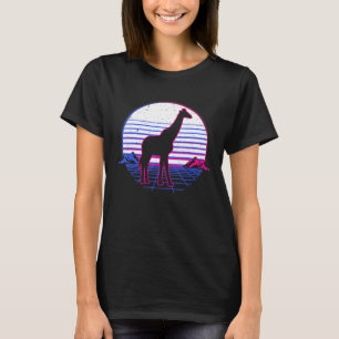 Giraffe   Wave Sunset Outrun Grid T-Shirt