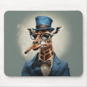 Giraffe wearing a top hat smoking a cigar mouse pad