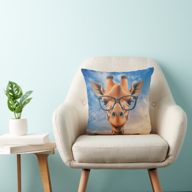 Giraffe Wearing Eyeglasses Throw Pillow (Chair)