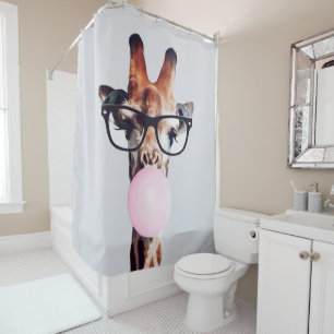 GIRAFFE WEARING GLASSES BLOWING A PINK BUBBLEGUM