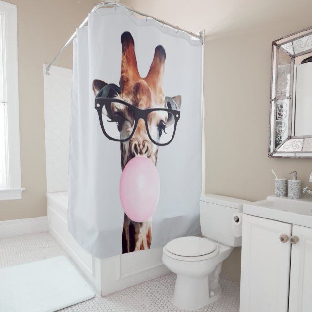 GIRAFFE WEARING GLASSES BLOWING A PINK BUBBLEGUM (In Situ)