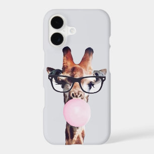 GIRAFFE WEARING GLASSES BLOWING A PINK BUBBLEGUM