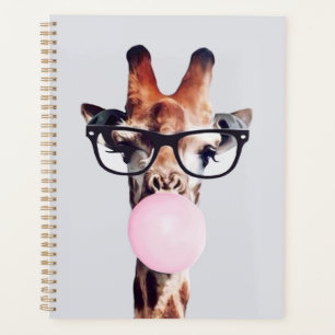 GIRAFFE WEARING GLASSES BLOWING A PINK BUBBLEGUM   PLANNER