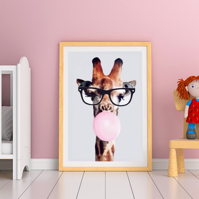 GIRAFFE WEARING GLASSES BLOWING A PINK BUBBLEGUM POSTER (Creator Uploaded)
