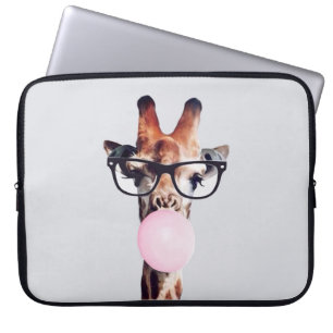 Giraffe Wearing Glasses Blowing Pink Bubble gum Laptop Sleeve