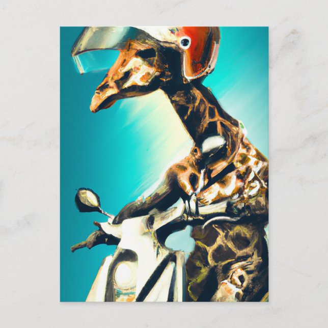 Giraffe Wearing Helmet on Motorcycle Modern AI Art Postcard (Front)