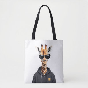Giraffe Wearing Hoodie Funny Cool Animal Character Tote Bag