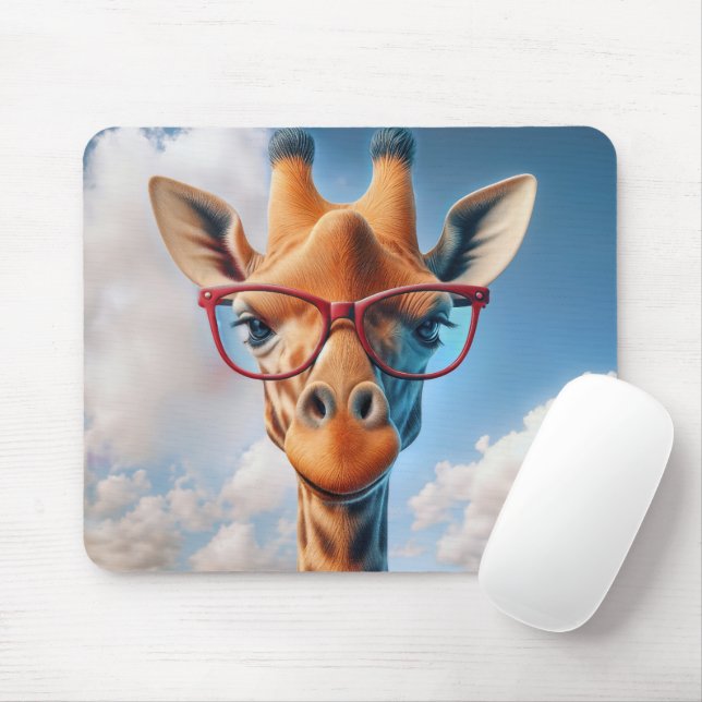 Giraffe Wearing Red Eyeglasses Mouse Pad (With Mouse)