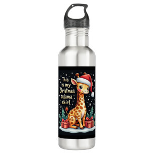 Giraffe Wearing Santa Hat Matching Christmas Pajam 710 Ml Water Bottle
