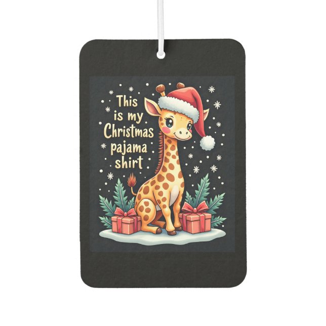 Giraffe Wearing Santa Hat Matching Christmas Pajam Air Freshener (Front)