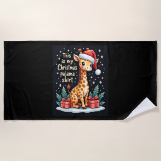 Giraffe Wearing Santa Hat Matching Christmas Pajam Beach Towel