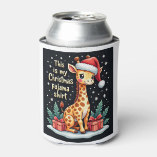 Giraffe Wearing Santa Hat Matching Christmas Pajam Can Cooler