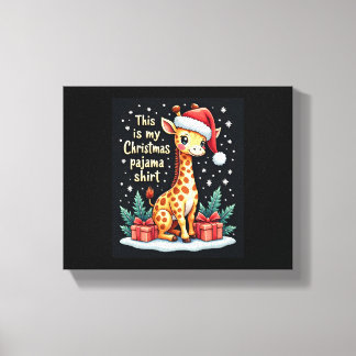 Giraffe Wearing Santa Hat Matching Christmas Pajam Canvas Print