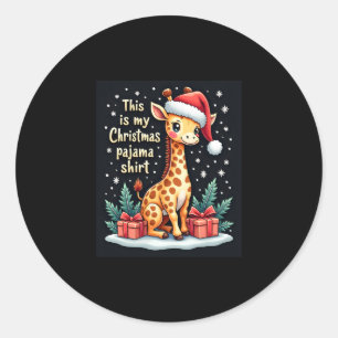 Giraffe Wearing Santa Hat Matching Christmas Pajam Classic Round Sticker