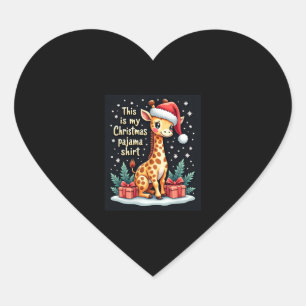 Giraffe Wearing Santa Hat Matching Christmas Pajam Heart Sticker