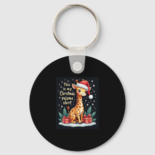 Giraffe Wearing Santa Hat Matching Christmas Pajam Keychain