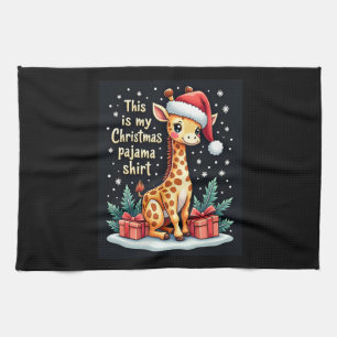 Giraffe Wearing Santa Hat Matching Christmas Pajam Kitchen Towel