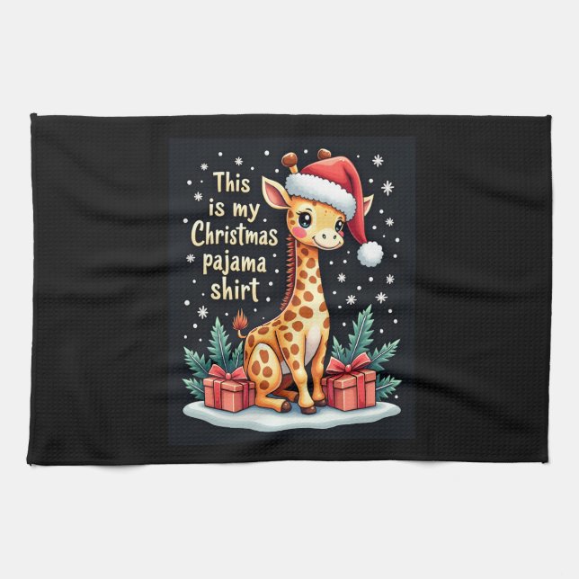 Giraffe Wearing Santa Hat Matching Christmas Pajam Kitchen Towel (Horizontal)