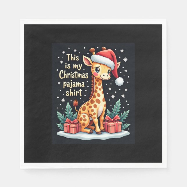 Giraffe Wearing Santa Hat Matching Christmas Pajam Napkin (Front)
