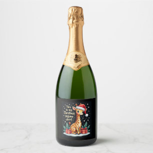 Giraffe Wearing Santa Hat Matching Christmas Pajam Sparkling Wine Label
