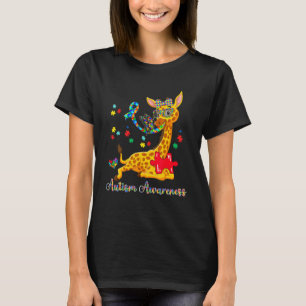 Giraffe Wearing Sunglasses Butterfly Proud Autism T-Shirt