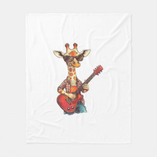 Giraffe Wearing Sunglasses Playing Guitar Musician Fleece Blanket