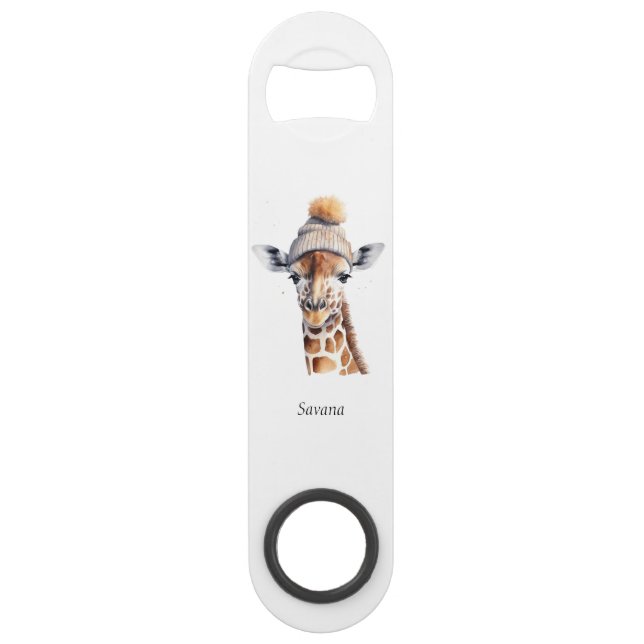 Giraffe wearing winter hat customizable  bar key (Front)