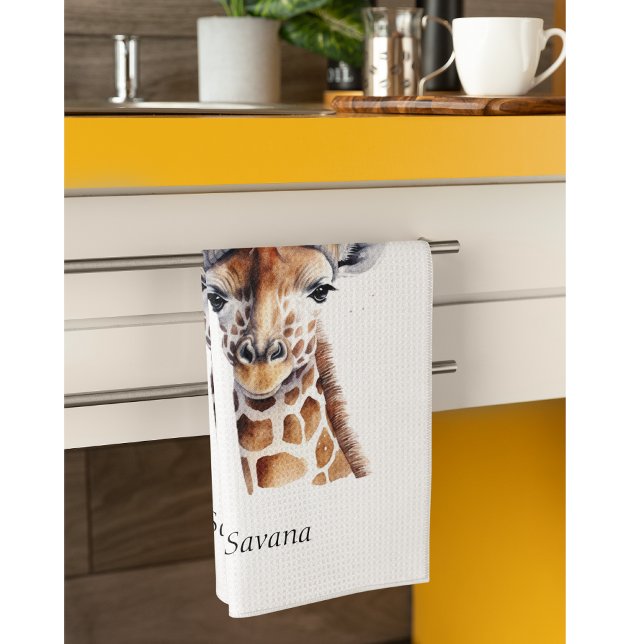 Giraffe wearing winter hat customizable  kitchen towel (Creator Uploaded)
