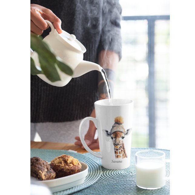 Giraffe wearing winter hat customizable  latte mug (Creator Uploaded)