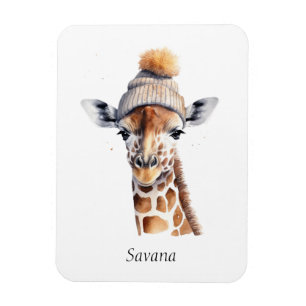Giraffe wearing winter hat customizable magnet