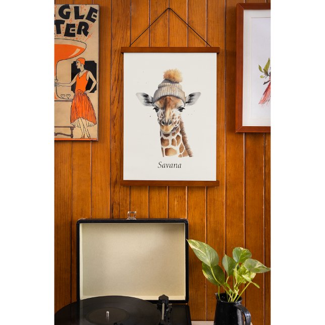 Giraffe wearing winter hat customizable Poster Hanging Tapestry (Creator Uploaded)