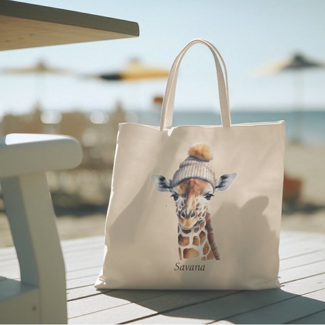 Giraffe wearing winter hat customizable Poster Tote Bag (Creator Uploaded)