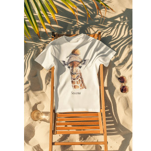 Giraffe wearing winter hat customizable T-Shirt