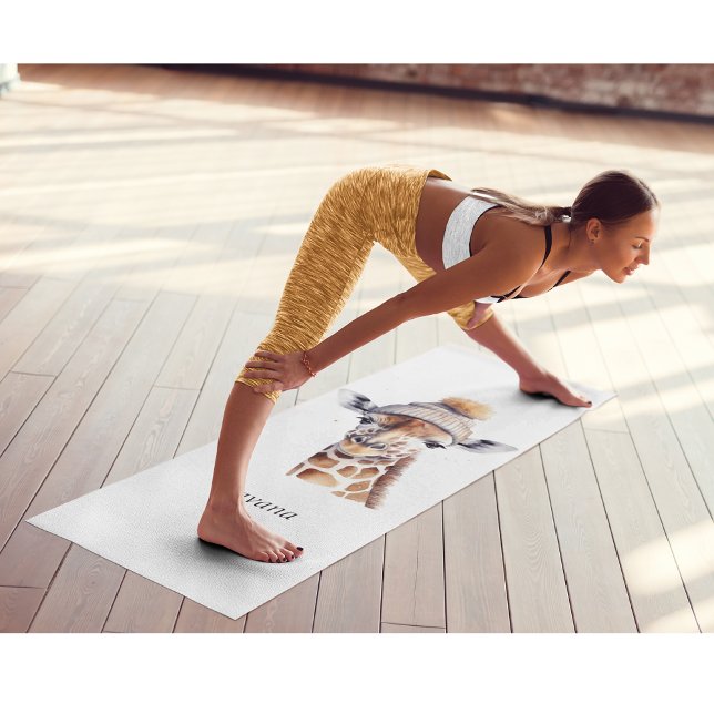 Giraffe wearing winter hat customizable  yoga mat (Creator Uploaded)