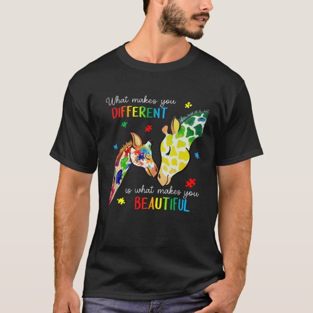 Giraffe What Makes You Different Autism Awareness  T-Shirt (Front)
