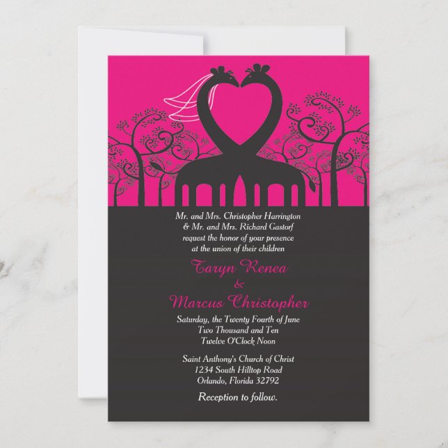 Giraffe Whimsical Rose Hot 5x7 Faire-part de maria (Devant)