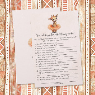 Giraffe Who Knows Mommy Best Baby Shower Game Card