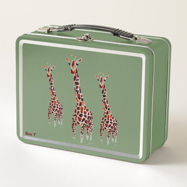 Giraffe Wild Animal Art Personalized Metal Lunch Box (Front)