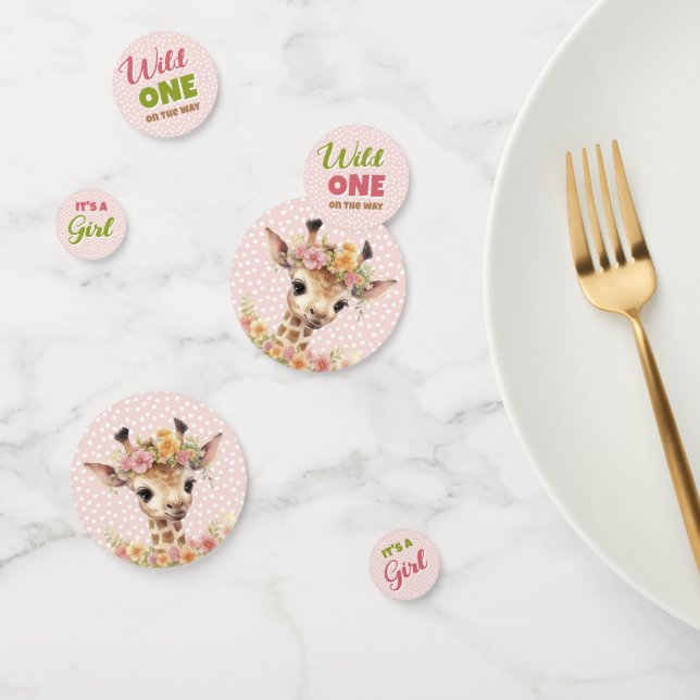 Giraffe Wild One Safari Baby Shower It's Girl Pink Confetti (Group)