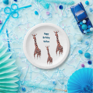 Giraffe Wildlife Art Birthday Paper Plate