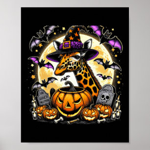 Giraffe Witch Halloween - Spooky Pumpkin Art  Poster