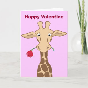 Giraffe with a Rose Valentine Card