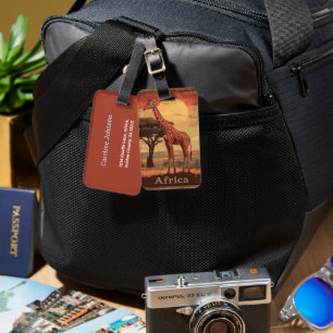 Giraffe with African Sunset -Vintage Travel Poster Luggage Tag