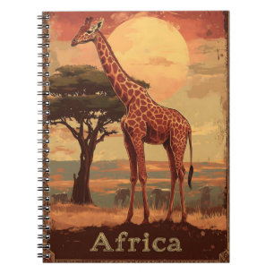 Giraffe with African Sunset -Vintage Travel Poster Notebook