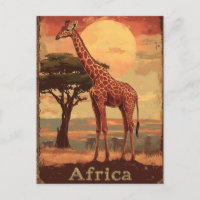 Giraffe with African Sunset -Vintage Travel Poster