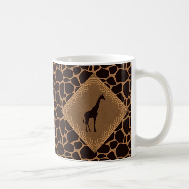 Giraffe with Animal Print Background Coffee Mug (Right)