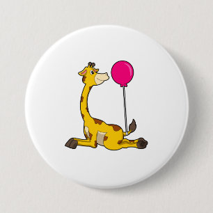 Giraffe with Balloon 3 Inch Round Button