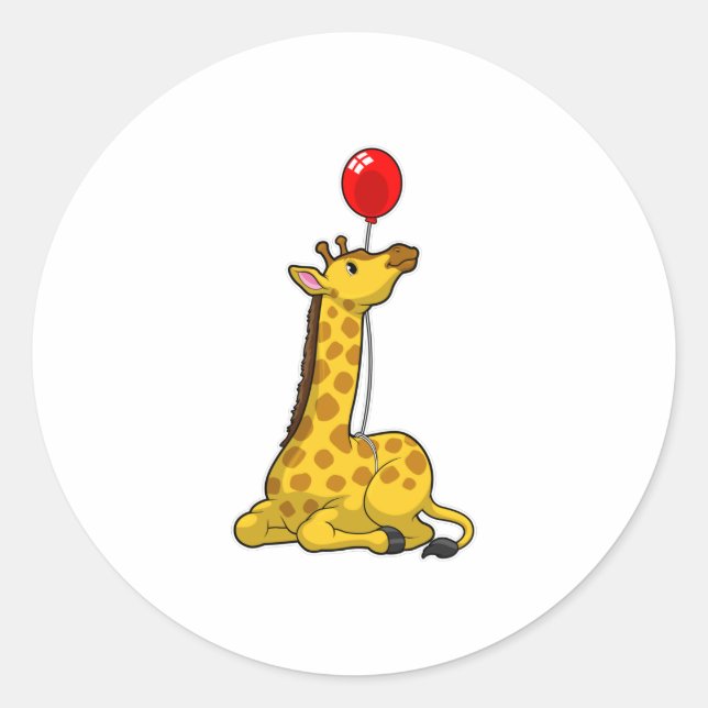 Giraffe with Balloon Classic Round Sticker (Front)