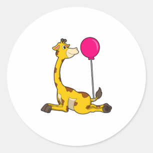 Giraffe with Balloon Classic Round Sticker